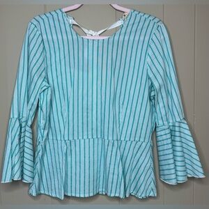 Grand & Greene Striped Bell Sleeve Open Back Blouse Womens Small